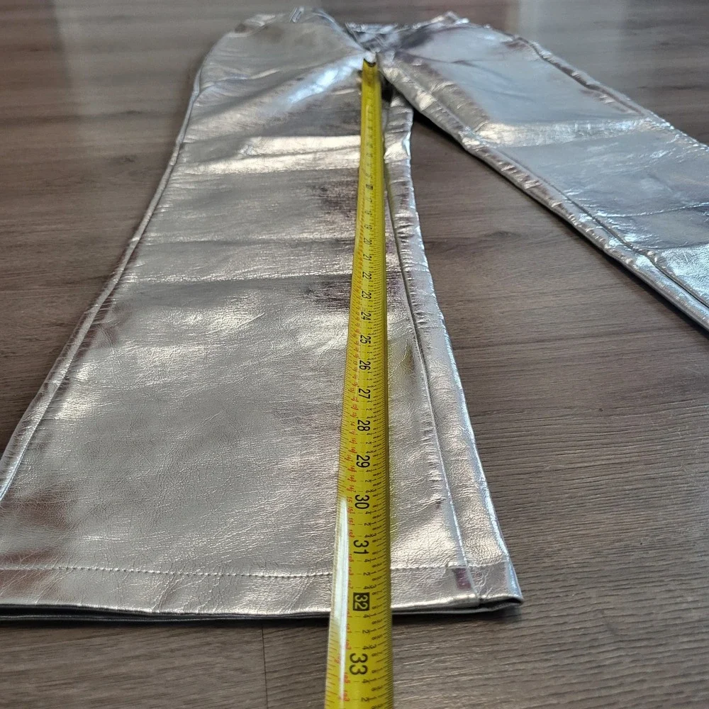 Nasty Gal Silver Metallic‎ Faux Leather Star Bum Patch Western Concert Pants 6